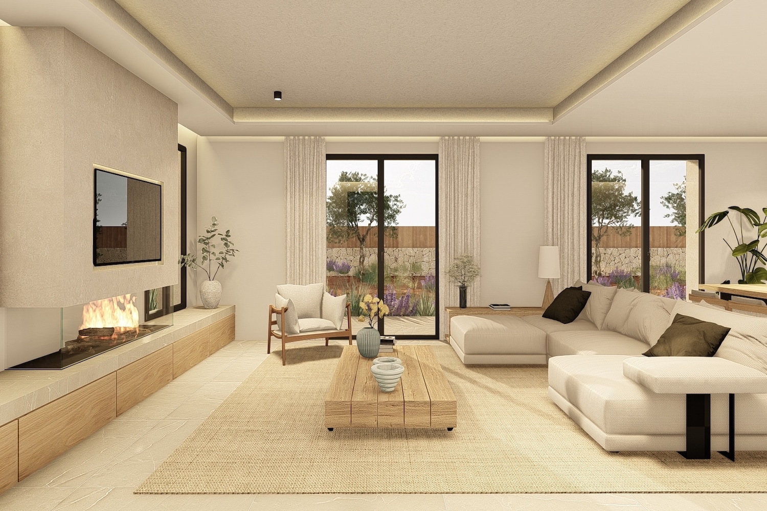 Living area with fireplace