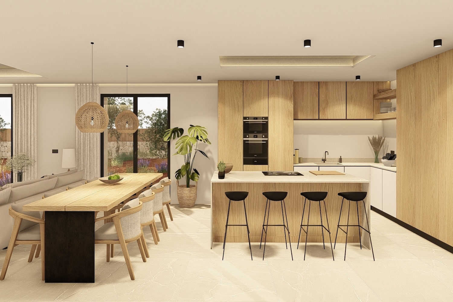 Dining area with open kitchen
