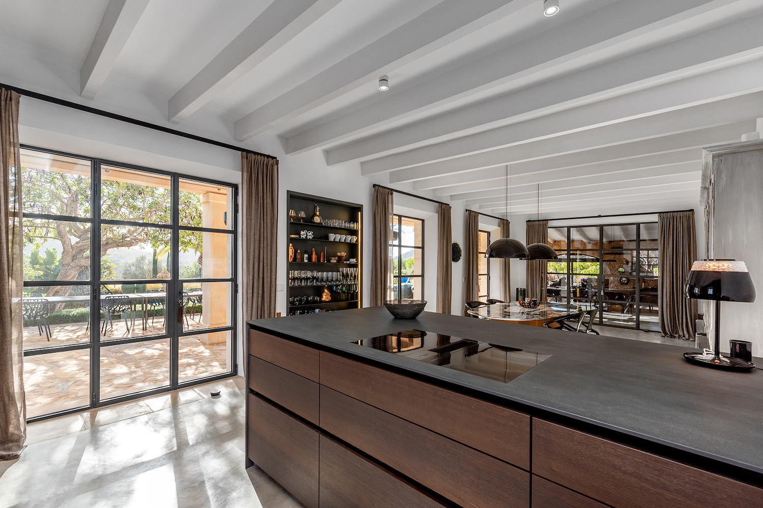 Dining area with adjoining kitchen