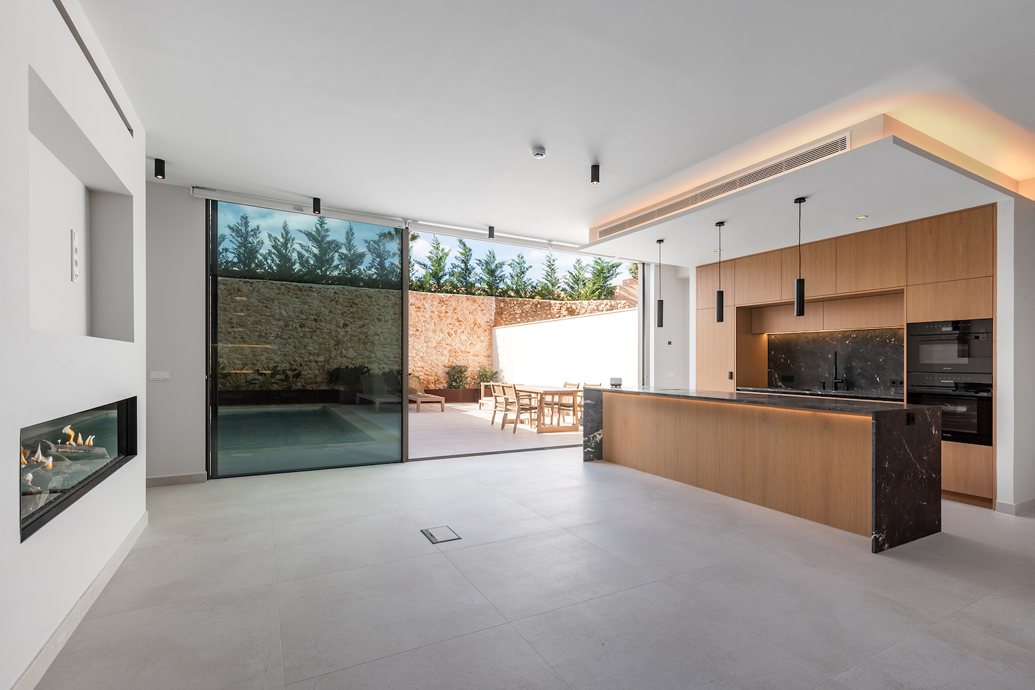 Open living and dining area