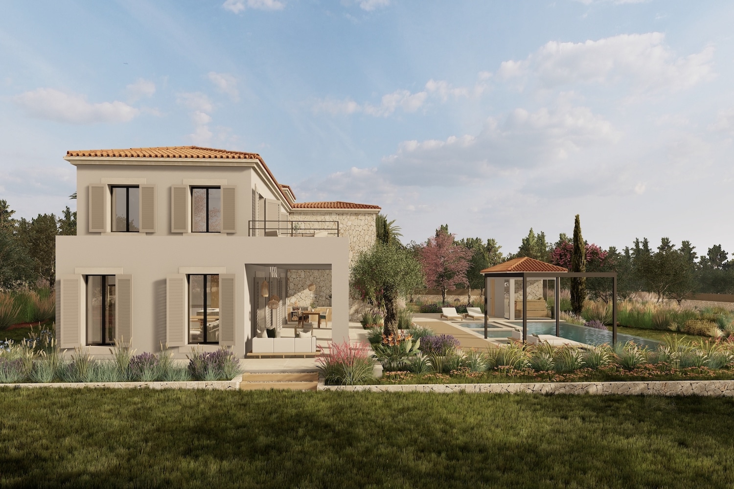 High-quality newly built finca with magnificent views between Santanyi and Ses Salines