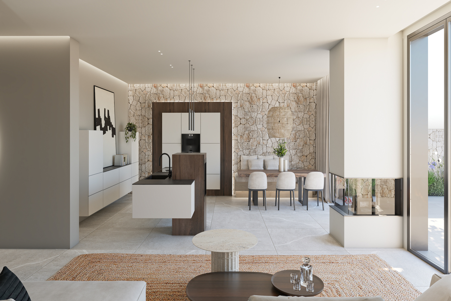 Open living and dining area