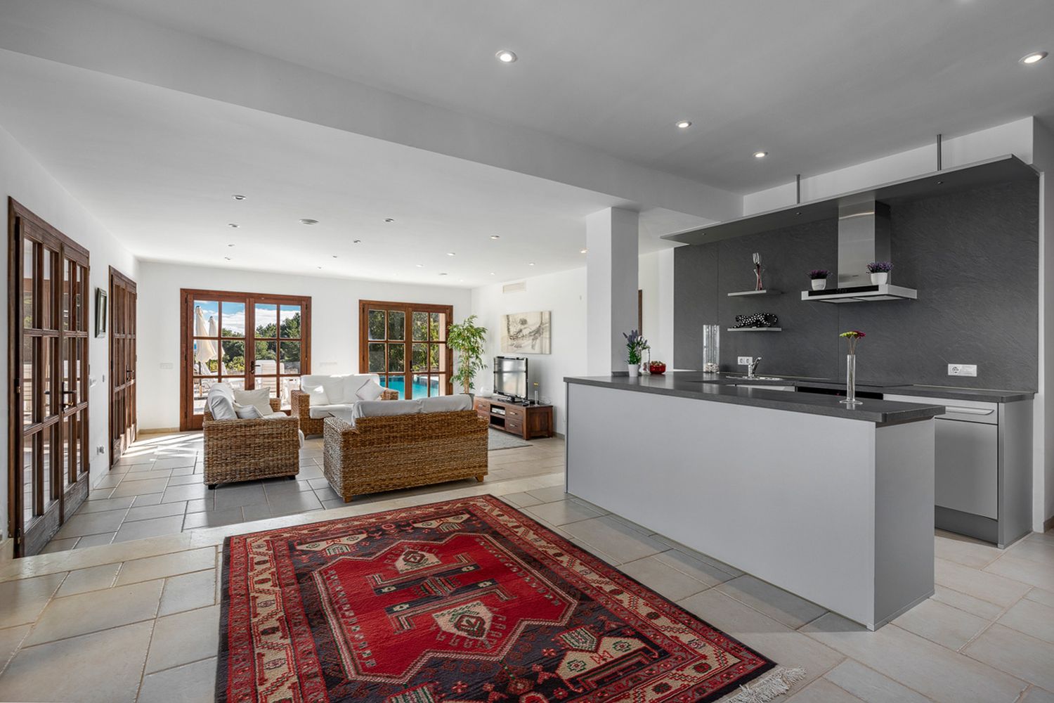 Living area and kitchen