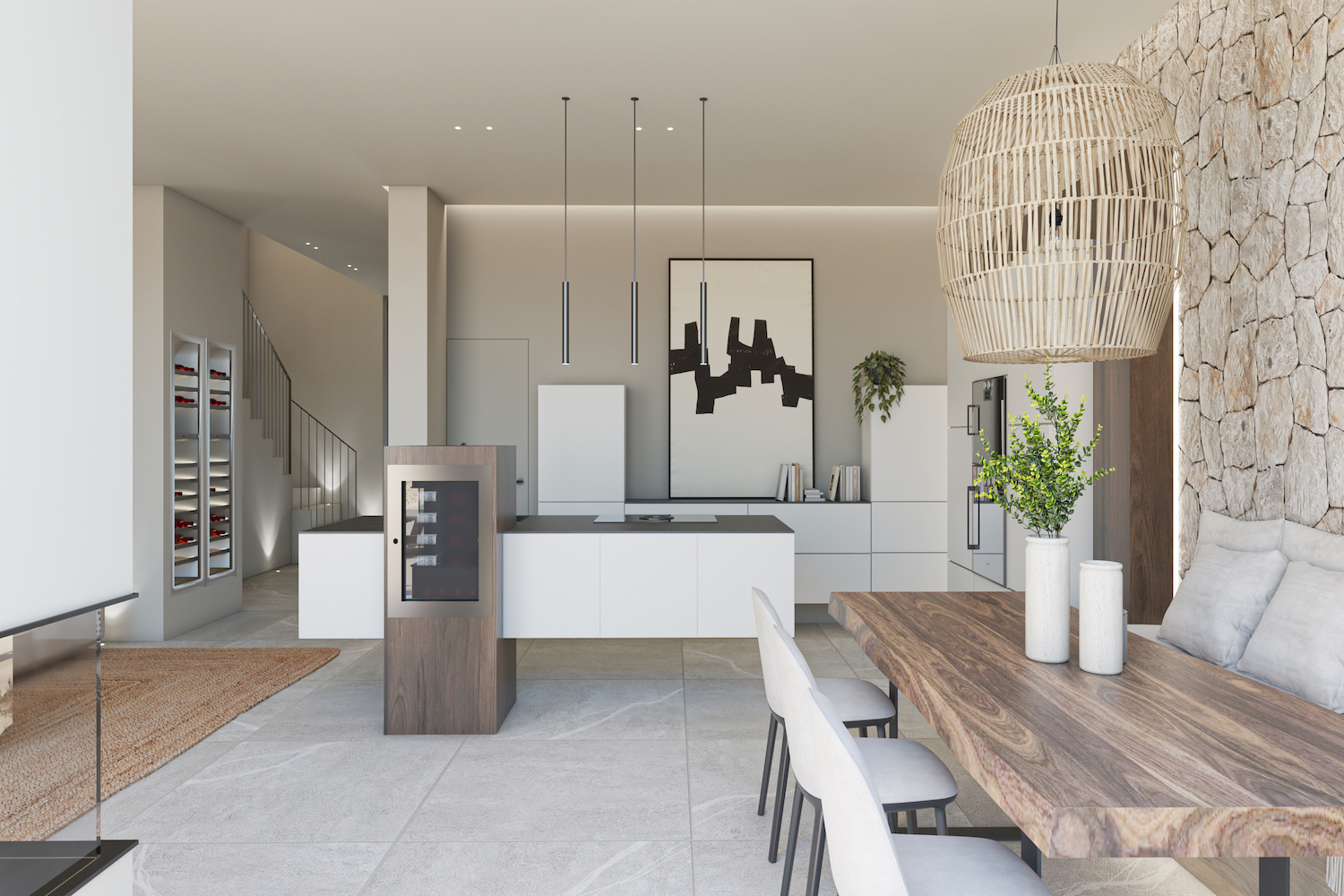 Modern kitchen with dining area