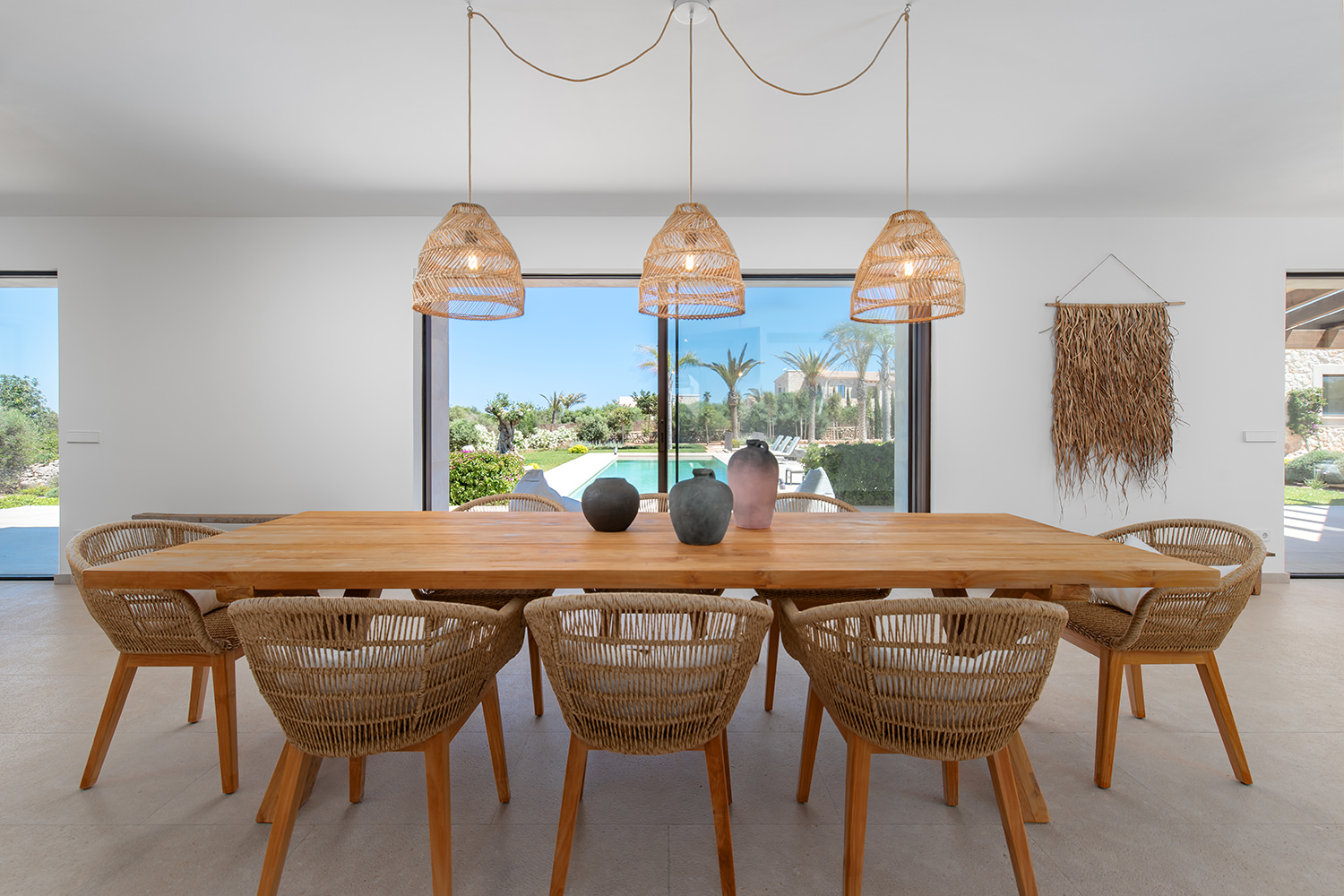 Dining area with pool views
