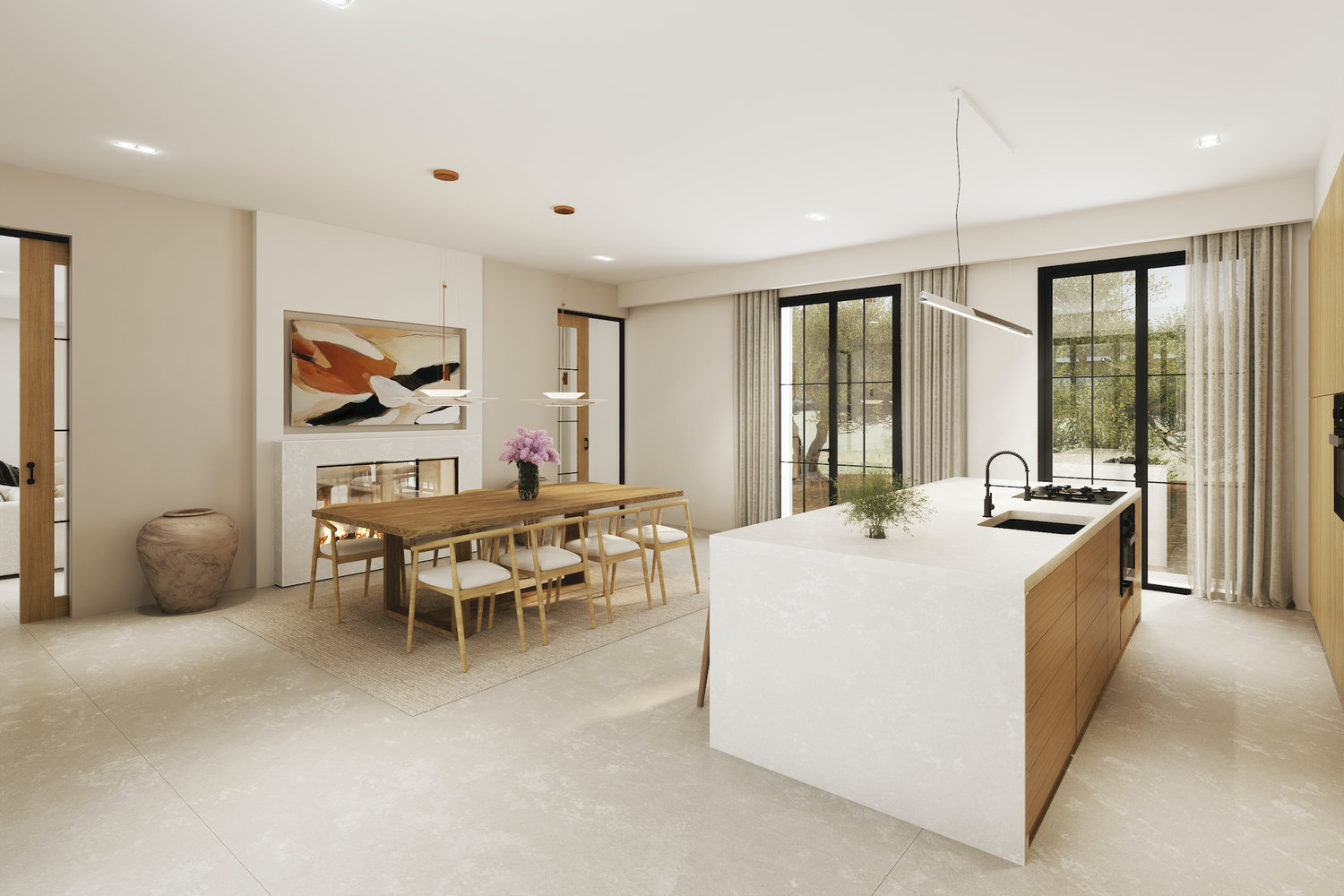 Open kitchen with dining area