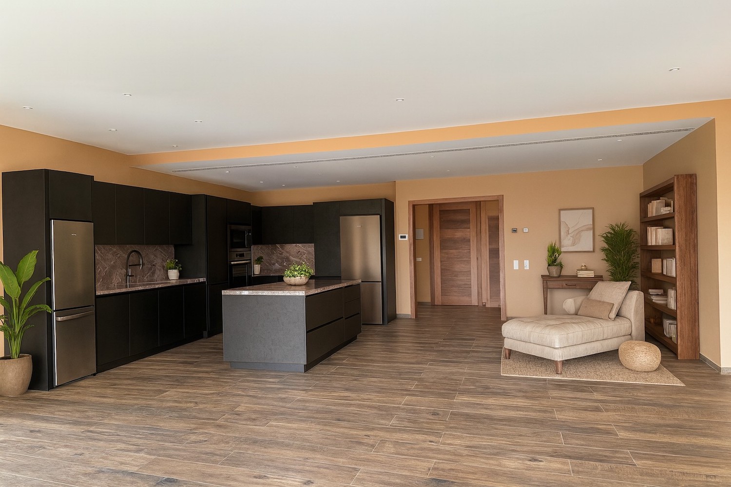 Open living and dining area