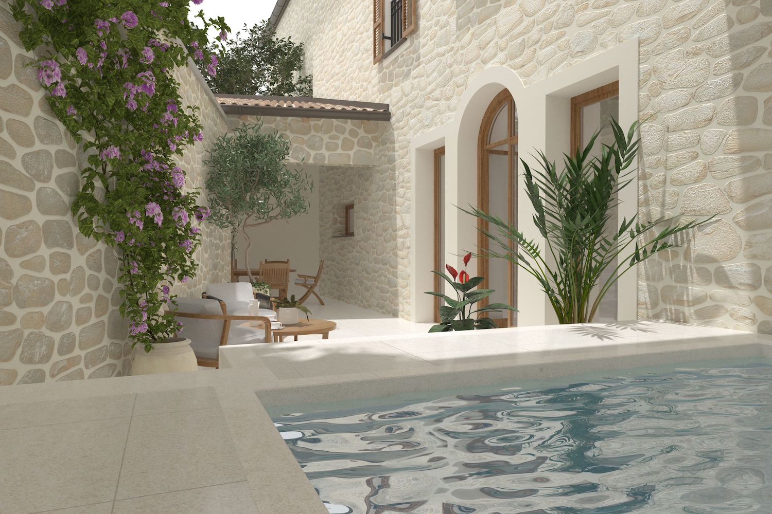 Traditional patio with pool