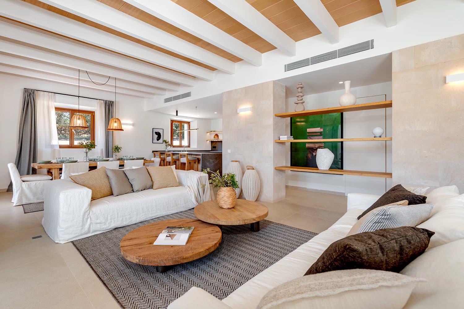 Open living and dining area