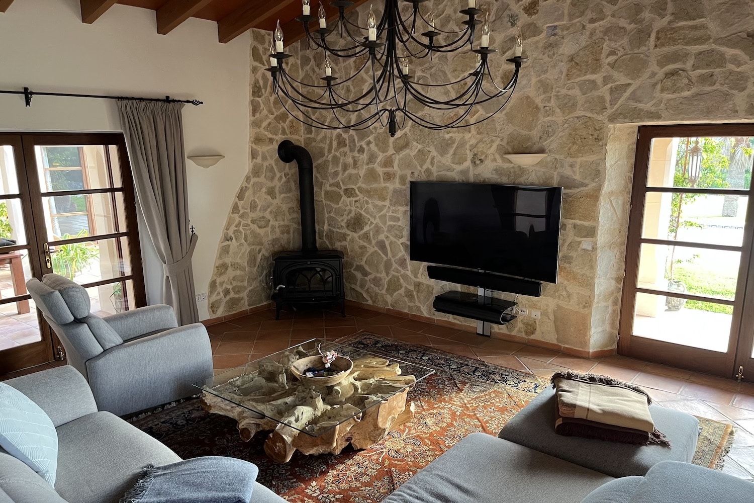 Living area with fireplace