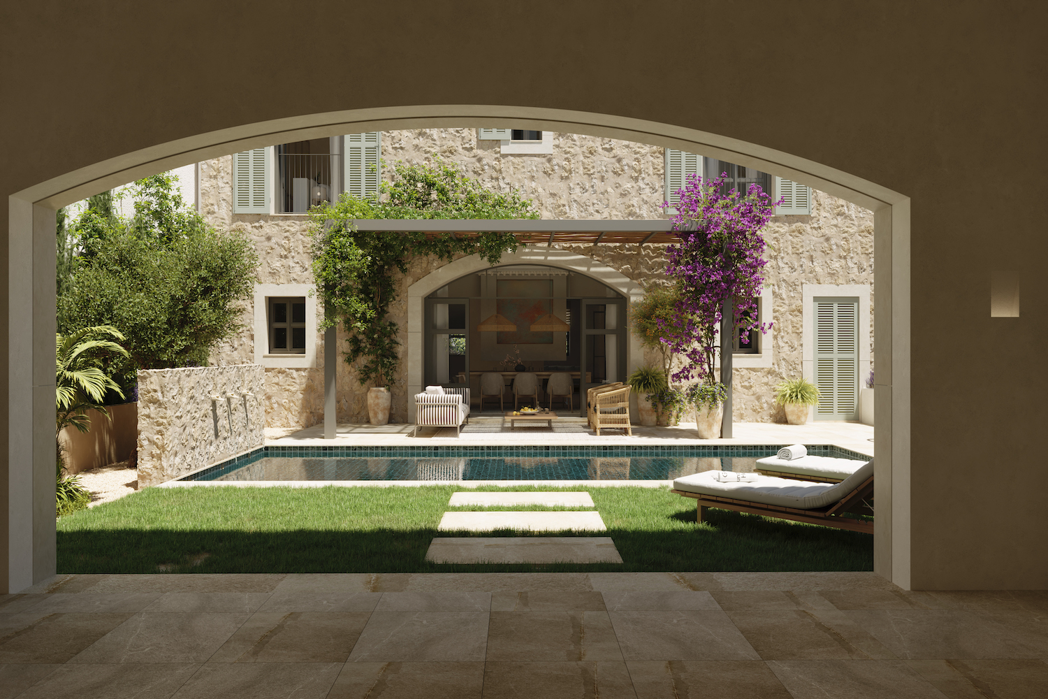 Covered terrace with outdoor kitchen