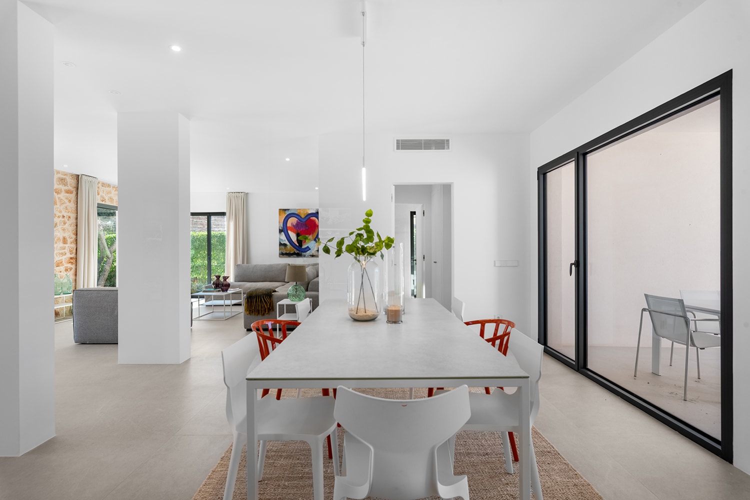 Open living and dining area