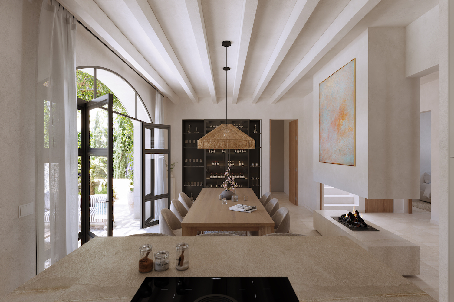 Dining area with integrated kitchen