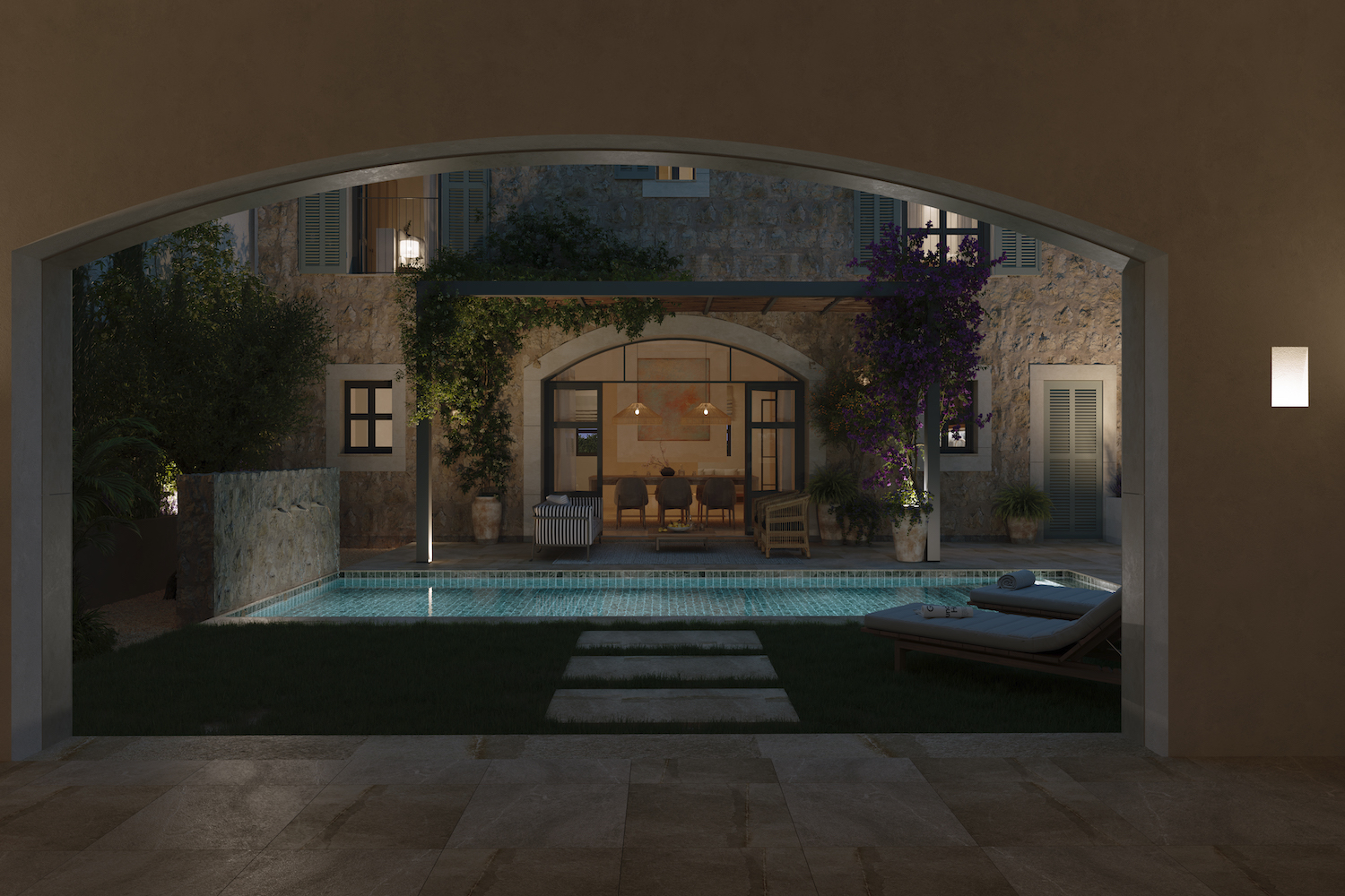 Outdoor area by night