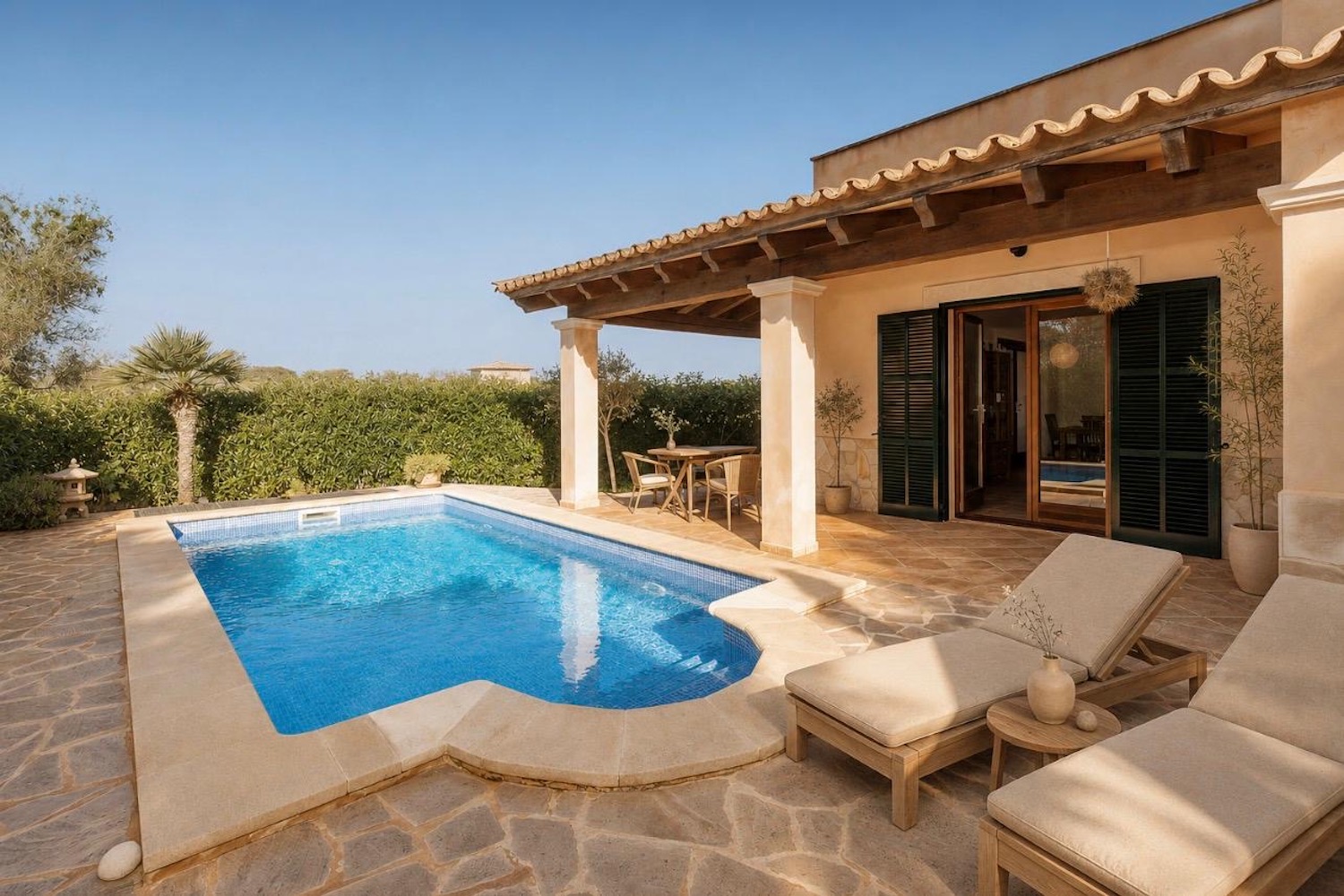 Mediterrane Villa mit Pool und Ferienvermietungslizenz fußläufig zum Strand