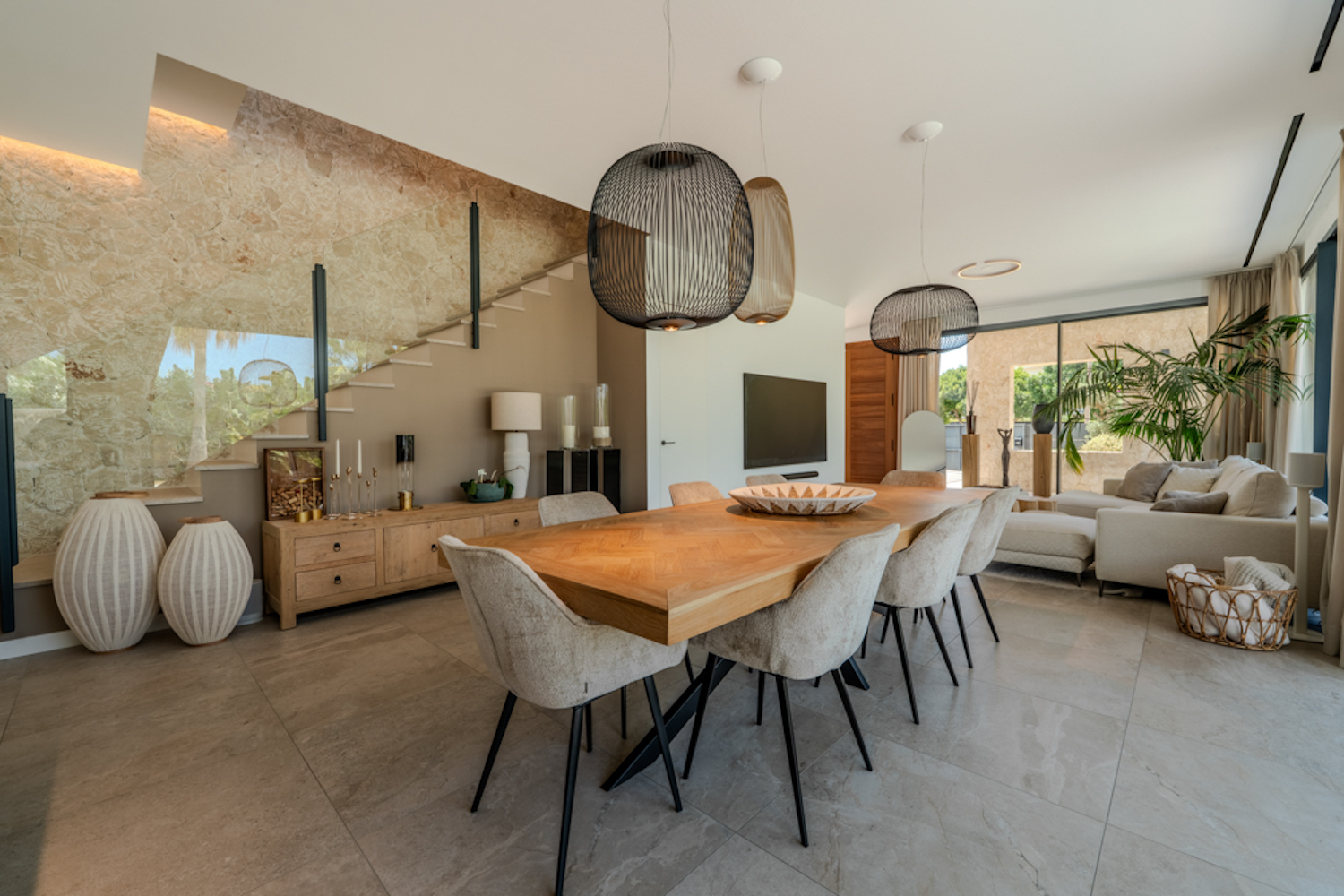 Open living and dining area