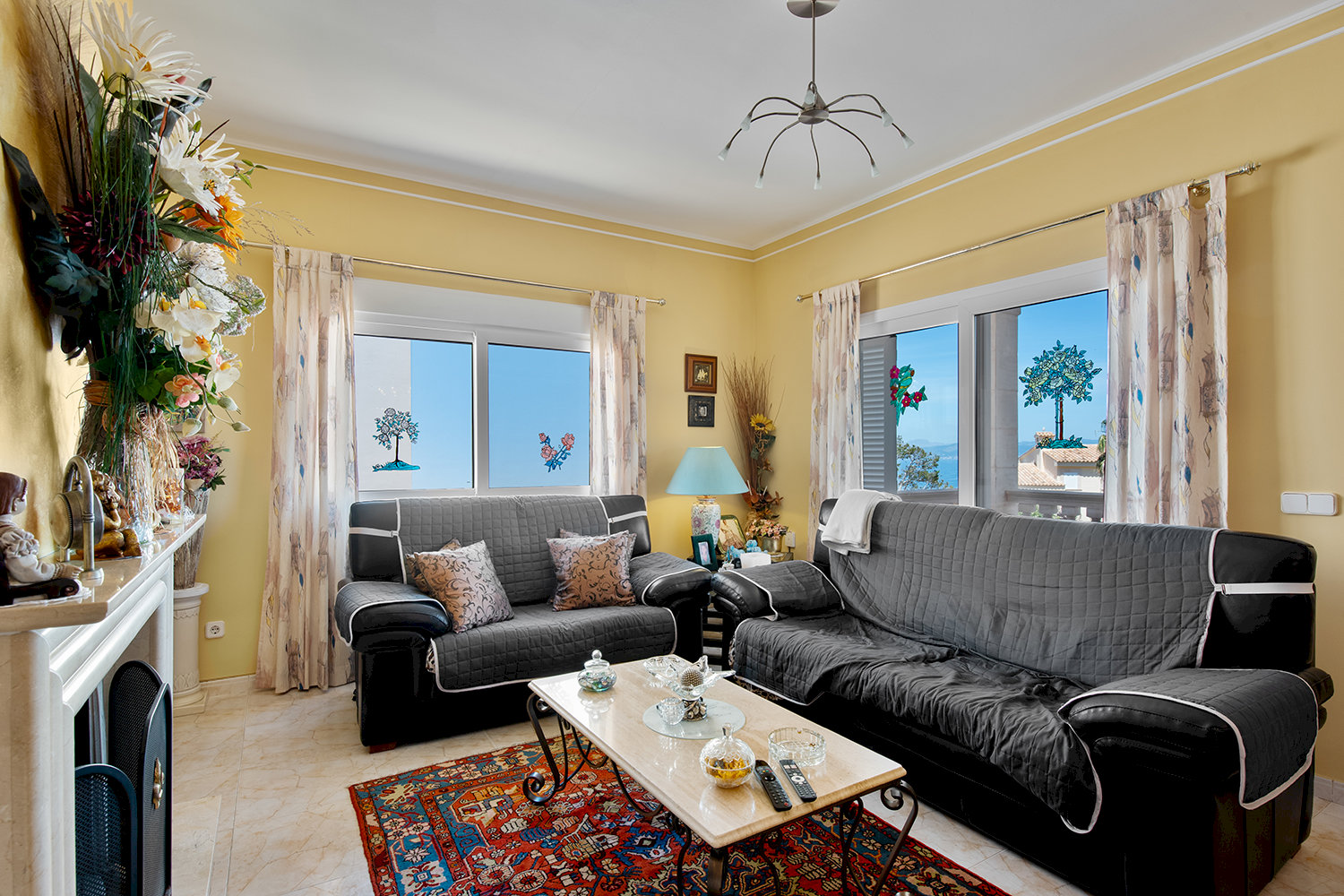 Living area with fireplace