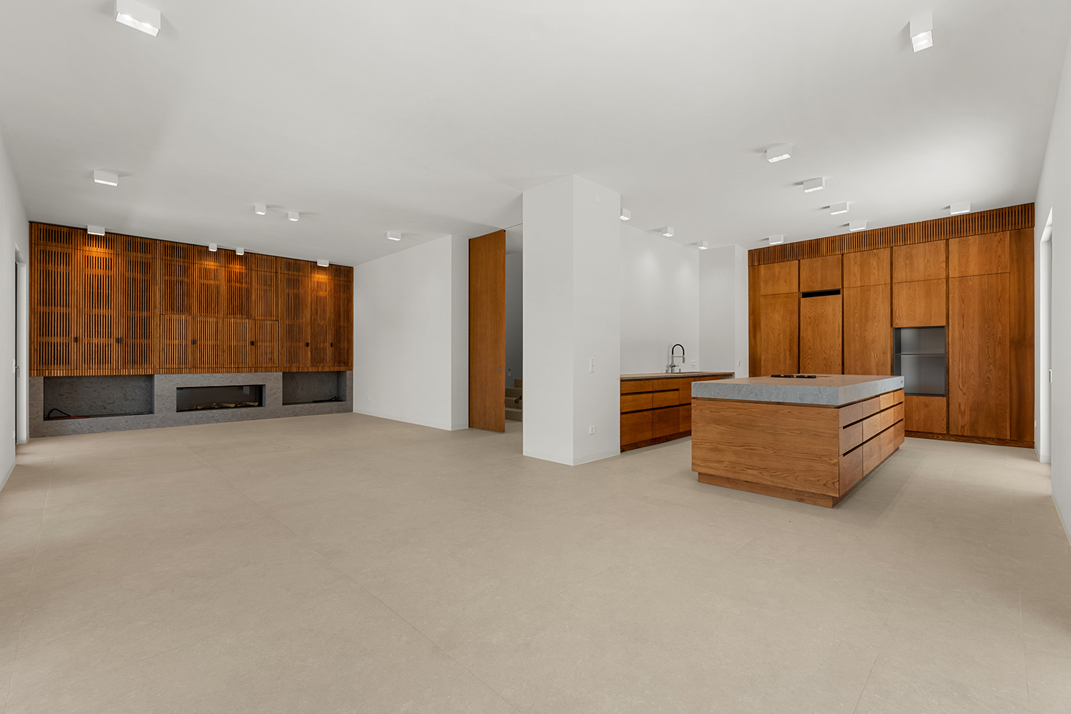 open kitchen, living and dining area