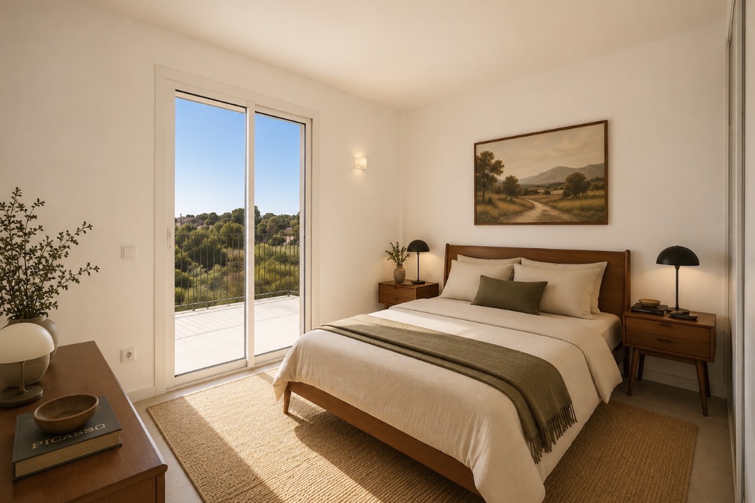 Bedroom with direct terrace access and pleasant views over the green surroundings