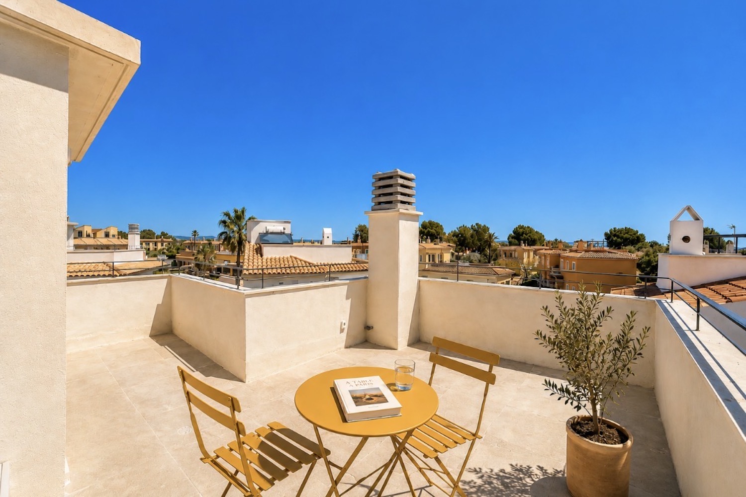 Generous roof terrace with open views over the residential surroundings