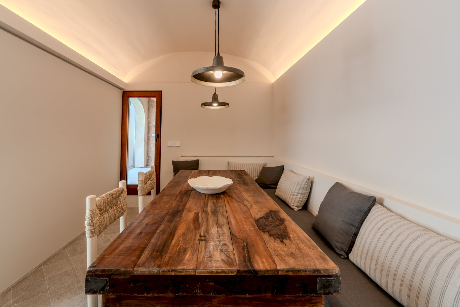 Modern, rustic-style dining area